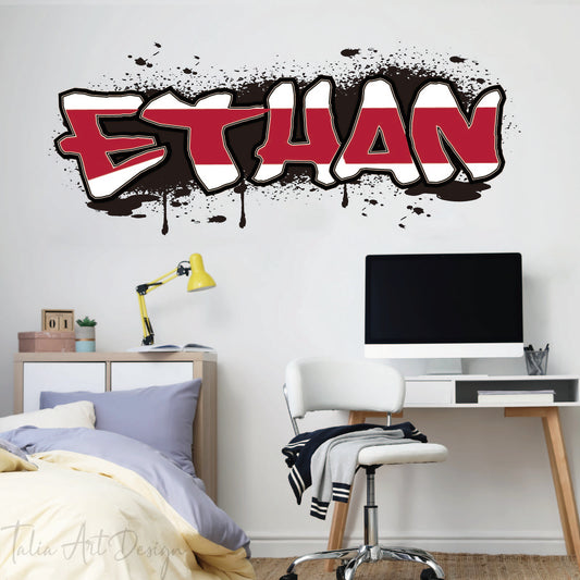 Personalized Graffiti Name Wall Decal Custom Urban Art Vinyl Sticker Colorful Large Script Font for Kids Playroom Nursery and Bedroom Wall Decor