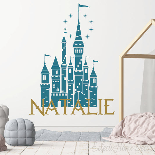 Castle Name Wall Decal for Nursery and Kids Room Personalized Princess Theme Removable Wall Sticker for Girls Bedroom Decor