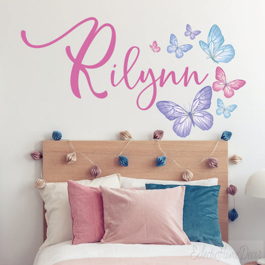 Personalized Butterfly Wall Decal - Custom Name Girl Room Decor, Dreamy Purple Floral Nursery Stickers for Bedroom & Playroom Wall Art