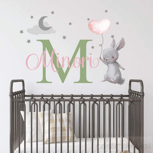 Personalized rabbit wall sticker featuring custom name for girls room decor