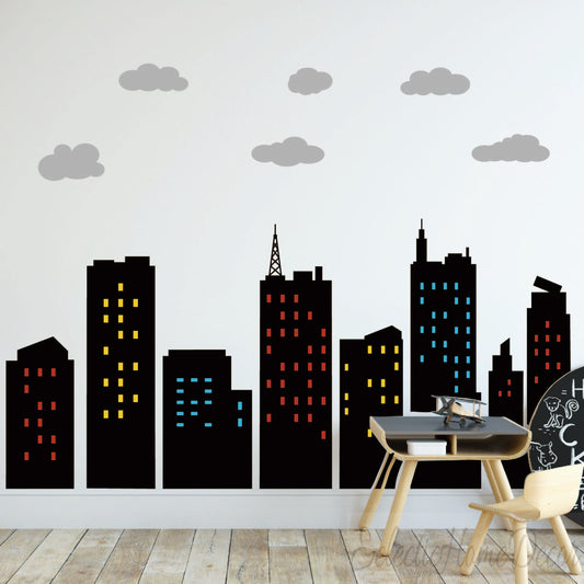 Colorful City Skyline Wall Decals Hero City Building Stars Wall Stickers,Vibrant Skyscrapers Art for Bedroom Playroom Toddler Room Wall Decor Removable Vinyl for Apartment and New Home Nurseries