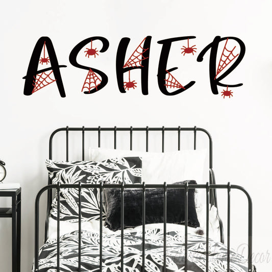 Custom name spider web wall stickers bold design for kids playroom