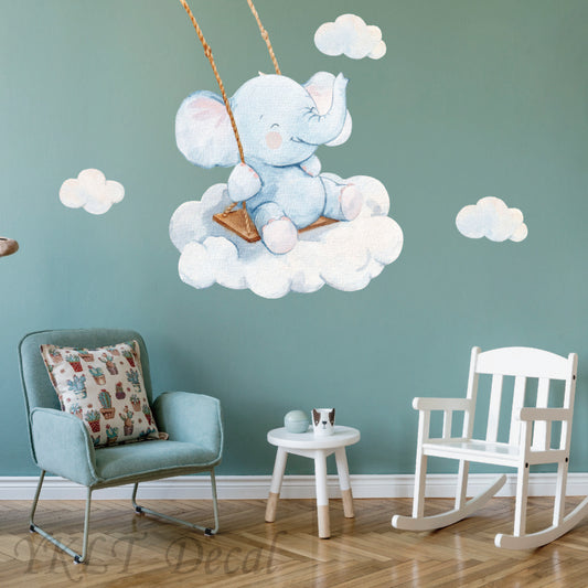 Removable elephant wall stickers animal swing nursery wall decor for baby room