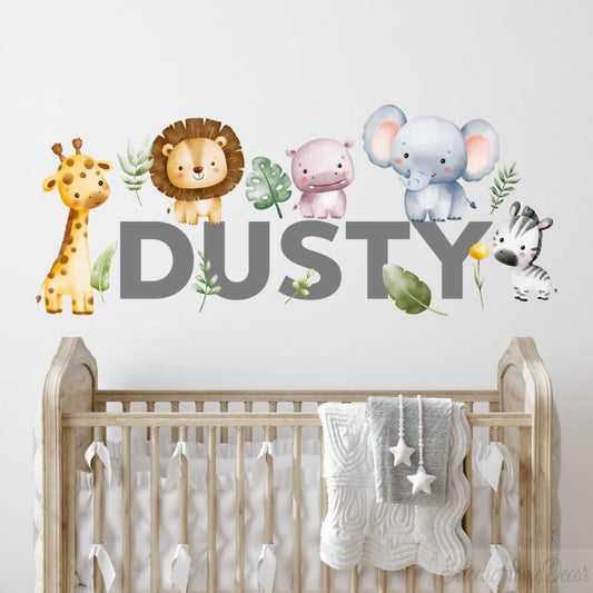 Personalized Jungle Wall Decals - Safari Animal Name Stickers for Nursery, Kids Room Decor, Peel & Stick Baby Boy/Girl Jungle Theme Wall Art