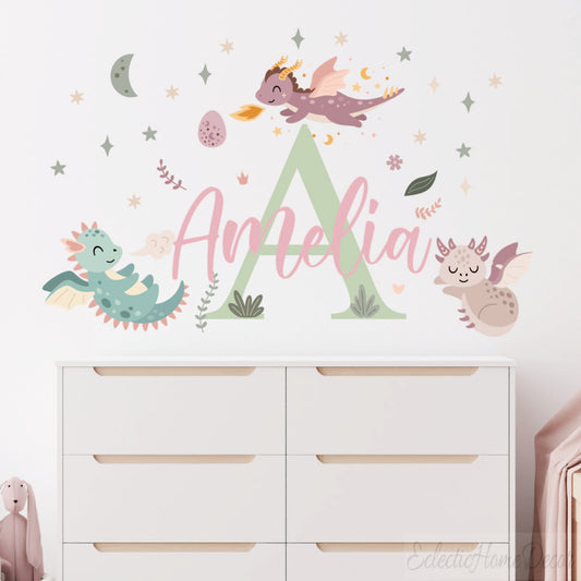 Personalized Baby Dragon Vinyl Wall Decals**, designed to attract parents (especially moms) searching for whimsical, customizable nursery decor