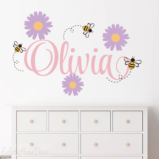 Peel and stick daisy bee wall decals removable nursery playroom decoration