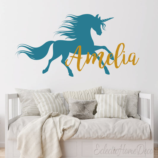 Custom name unicorn wall stickers magical design for baby girl bedroom