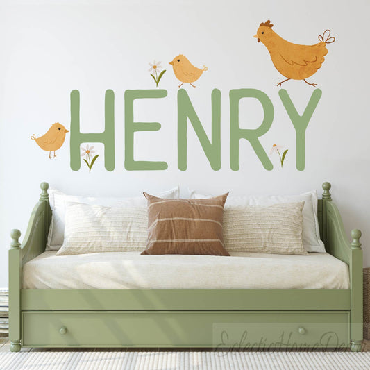 Personalized hen and chicks wall stickers farmhouse kids room decor