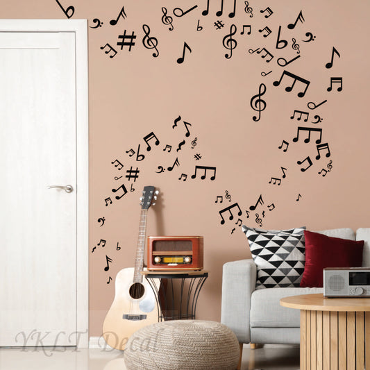 80pcs Music Note Wall Decals - Hand-Drawn Removable Vinyl Stickers for Classroom, Music Studio, Dance Room, Bedroom Decor