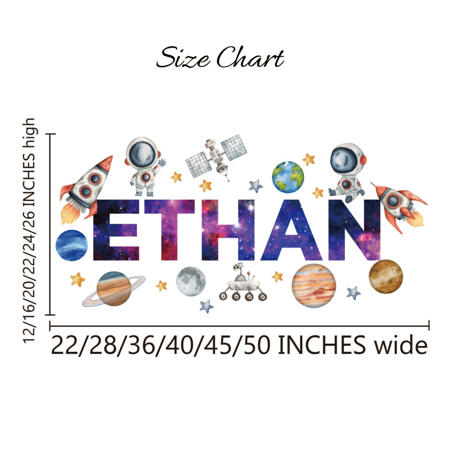 Outer space theme wall stickers personalized name for kids playroom
