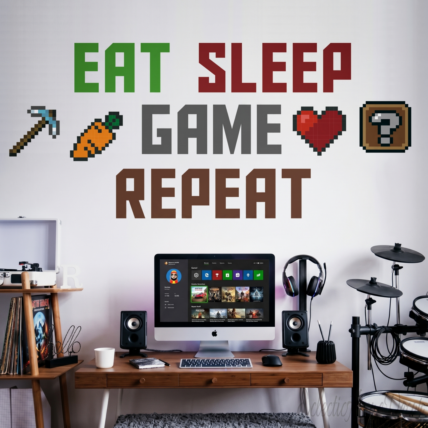 Eat Sleep Game Repeat Wall Decals Vinyl Gaming Room Decor for Boys Bedroom Large Peel and Stick Video Game Wall Stickers for Kids Playroom Nursery and New Apartment Essentials