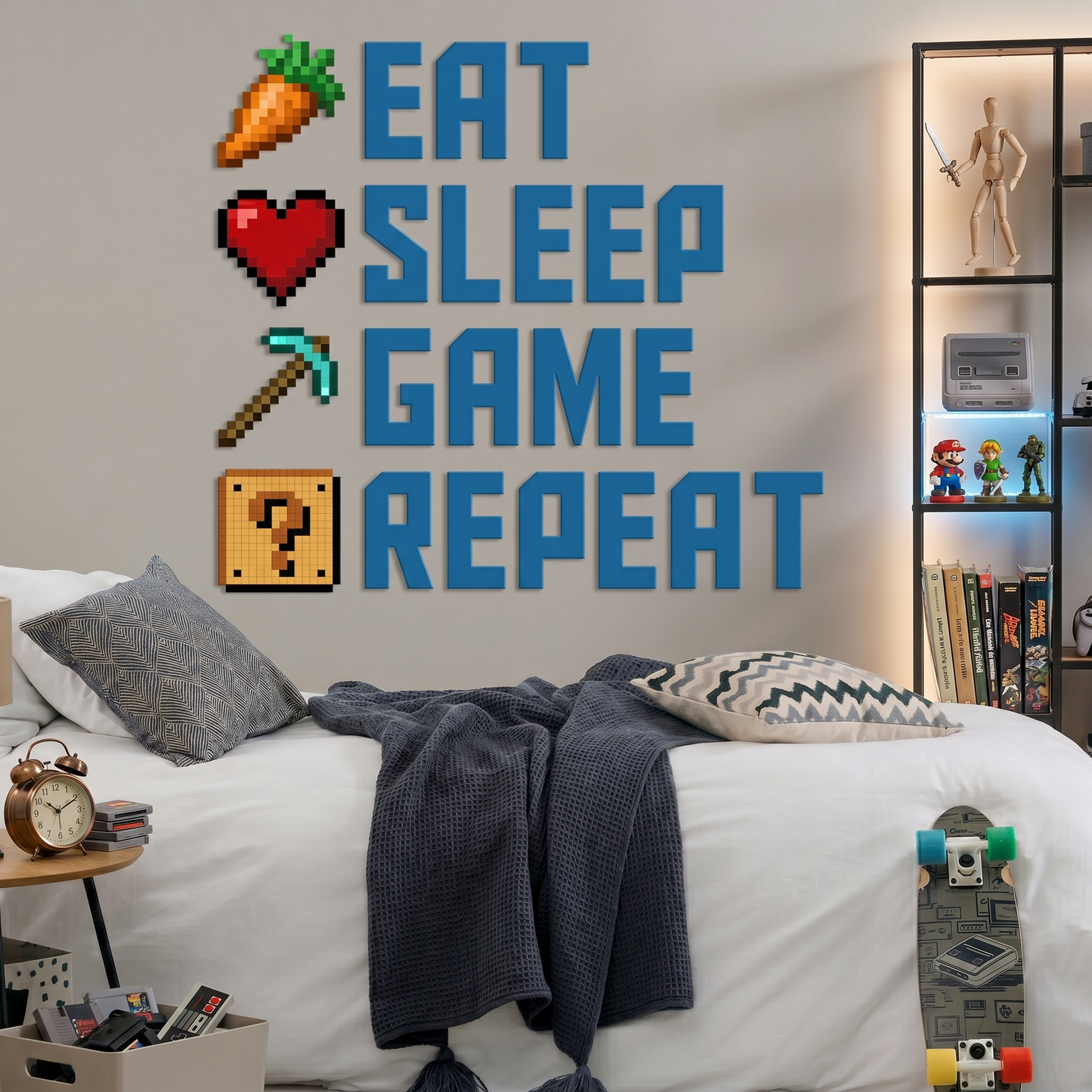 Eat Sleep Game Repeat Wall Decals Vinyl Gaming Room Decor for Boys Bedroom Large Peel and Stick Video Game Wall Stickers for Kids Playroom Nursery and New Apartment Essentials
