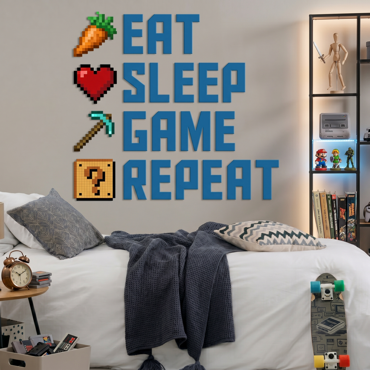 Eat Sleep Game Repeat Wall Decals Vinyl Gaming Room Decor for Boys Bedroom Large Peel and Stick Video Game Wall Stickers for Kids Playroom Nursery and New Apartment Essentials