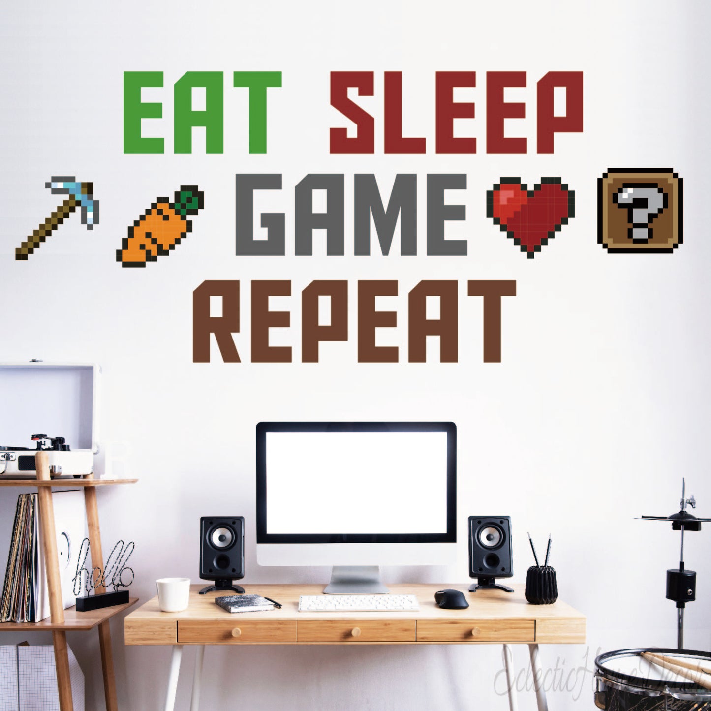 Eat Sleep Game Repeat Wall Decals Vinyl Gaming Room Decor for Boys Bedroom Large Peel and Stick Video Game Wall Stickers for Kids Playroom Nursery and New Apartment Essentials