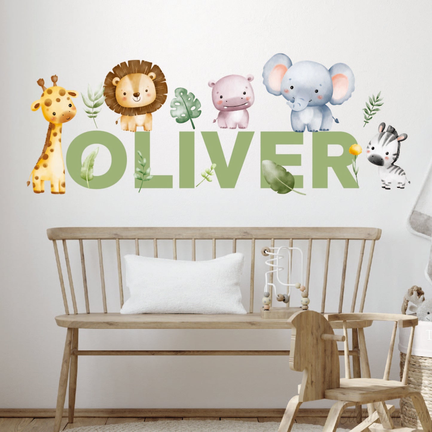 Personalized Jungle Wall Decals - Safari Animal Name Stickers for Nursery, Kids Room Decor, Peel & Stick Baby Boy/Girl Jungle Theme Wall Art