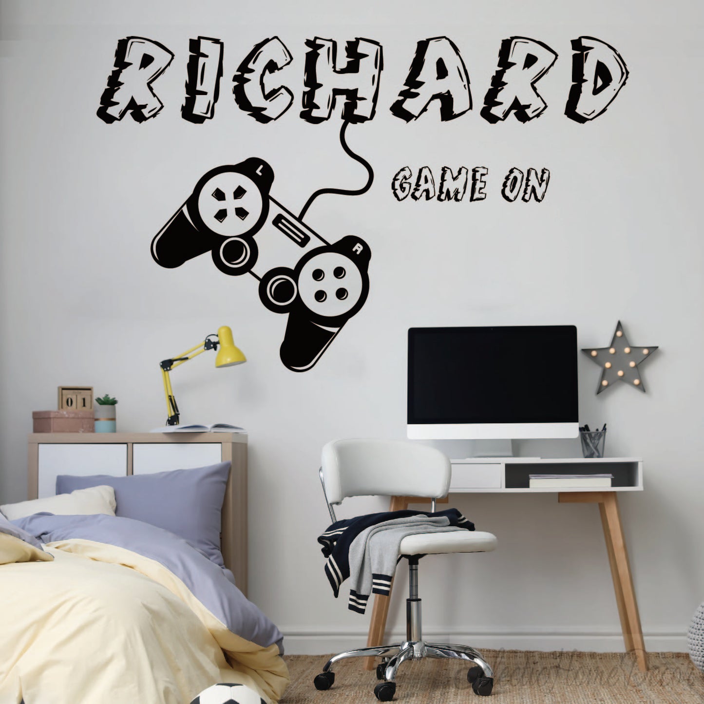 Custom Name Gaming Controller Wall Decal - Personalized Gamer Room Decor for Bedroom, Game Room, Man Cave - Removable Vinyl Sticker for Walls & Laptops