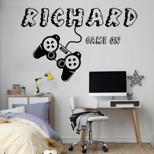 Custom Name Gaming Controller Wall Decal - Personalized Gamer Room Decor for Bedroom, Game Room, Man Cave - Removable Vinyl Sticker for Walls & Laptops