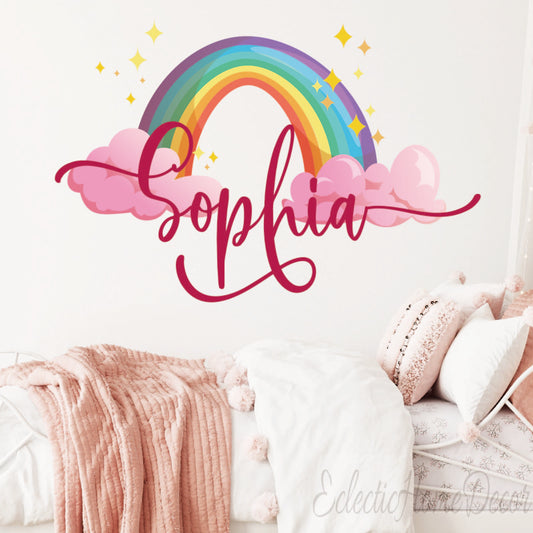 Personalized rainbow wall decals watercolor style custom name for girls nursery
