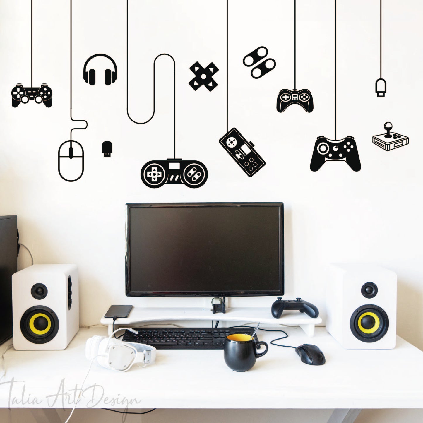 Gaming Wall Decal: Vinyl Gamer Room Decor, Large Boys Room Decor Wall Stickers Removable Peel and Stick Wall Art for Kids, Teens, Bedroom, Playroom