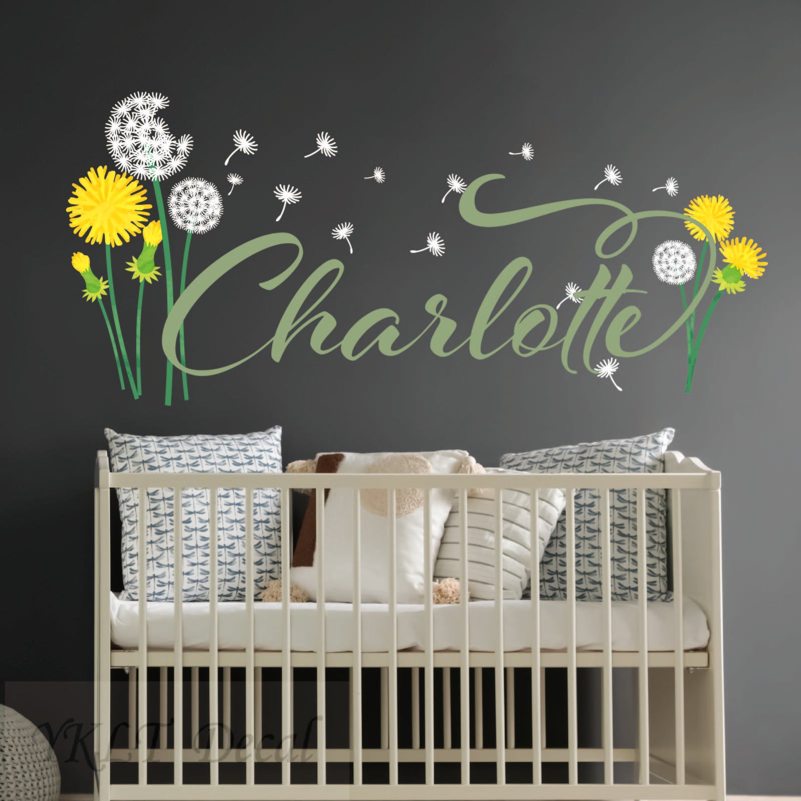 Personalized dandelion wall decals custom name for nursery baby room
