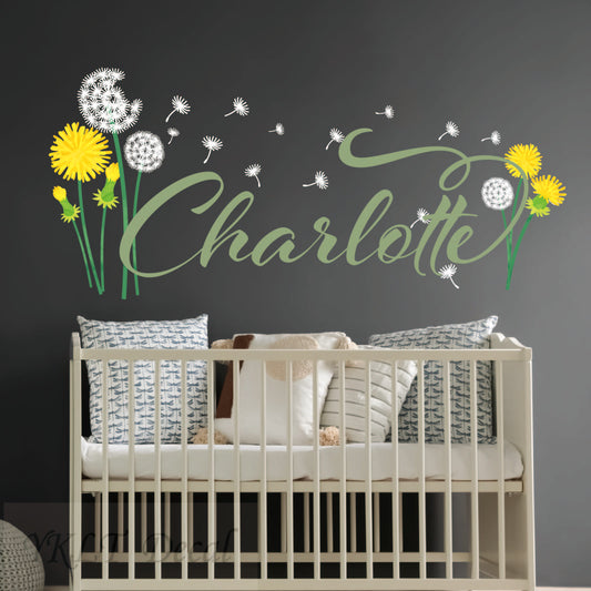 Personalized dandelion wall decals custom name for nursery baby room

