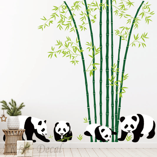 Large panda wall decals with bamboo tree for kids nursery room
