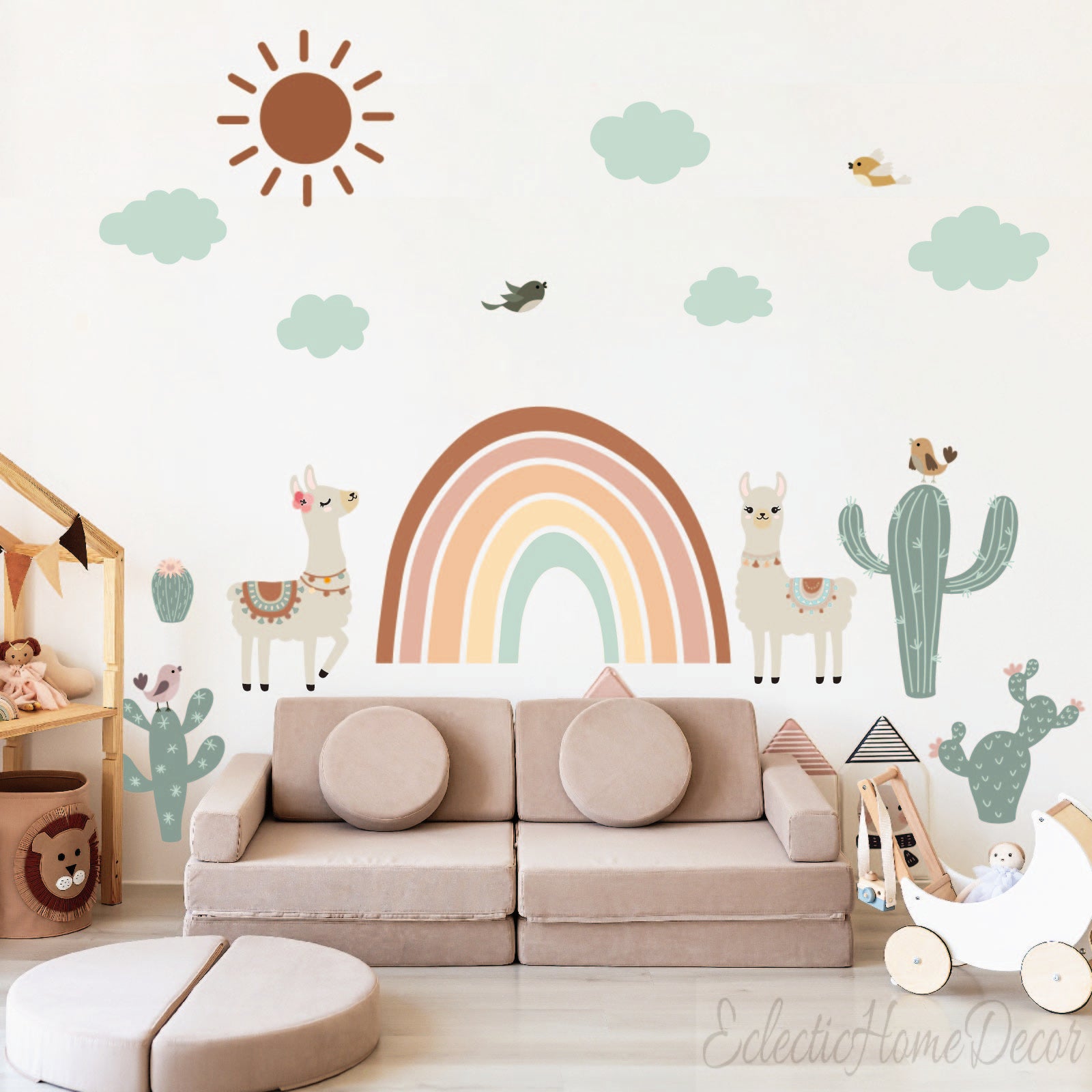 Personalized llama wall decals cute animal custom name for kids nursery
