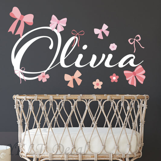 Custom name wall decals with floral design for girls nursery bedroom decoration
