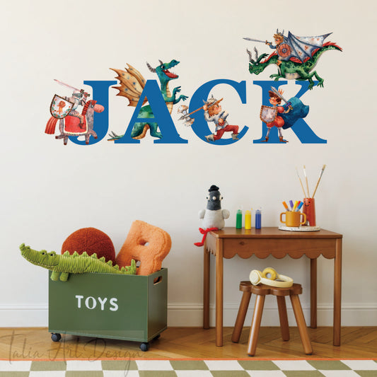 Personalized Knight Name Wall Decal Custom Boys Room Decor  Large Medieval Castle Vinyl Wall Sticker for Nursery Kids Bedroom Playroom New Home Decoration