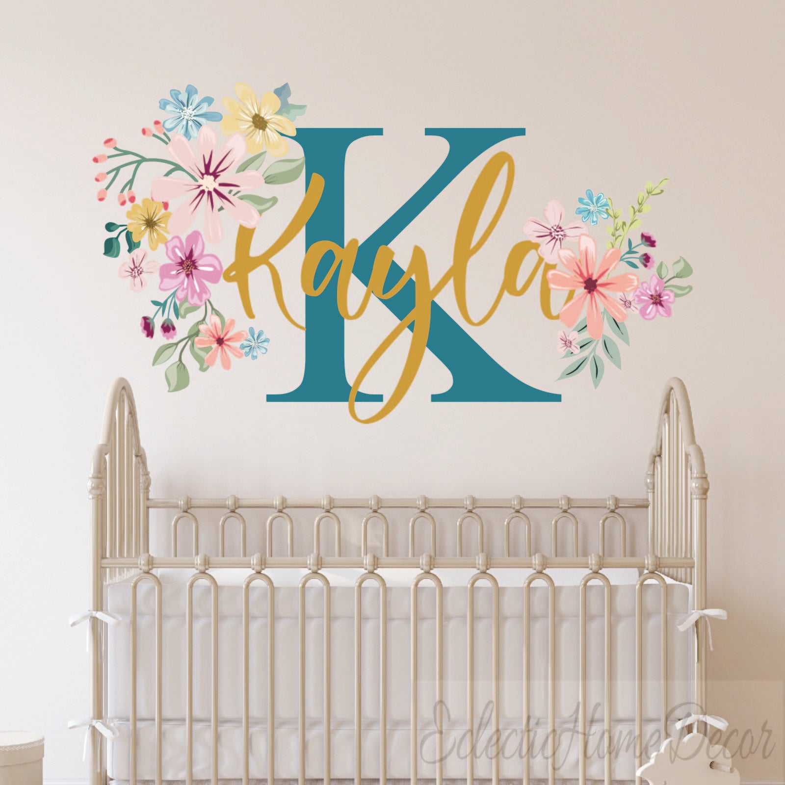 Custom flower name wall decal for girls personalized nursery decor
