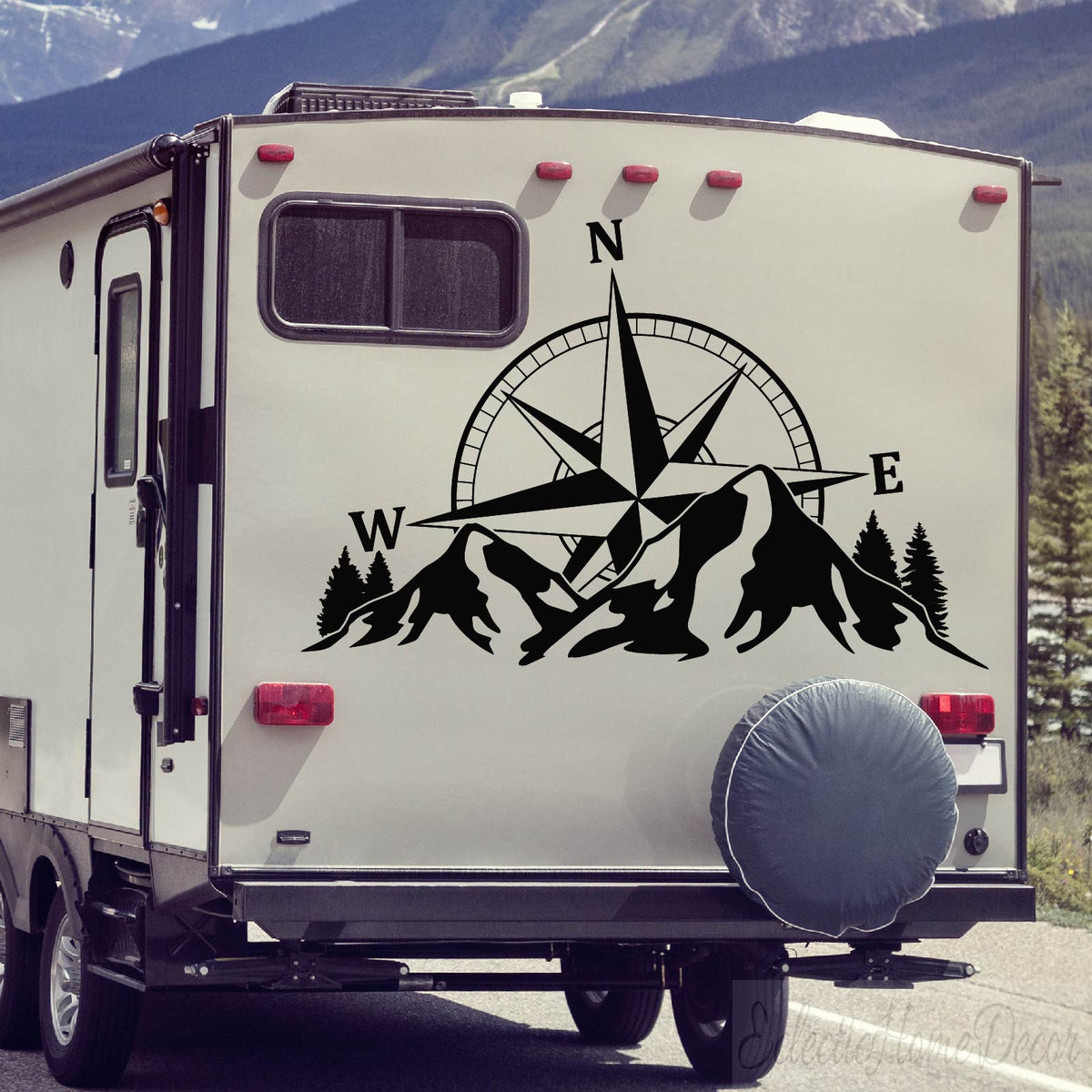 Motorhome Compass Mountain Decal for RV, Camper & Car