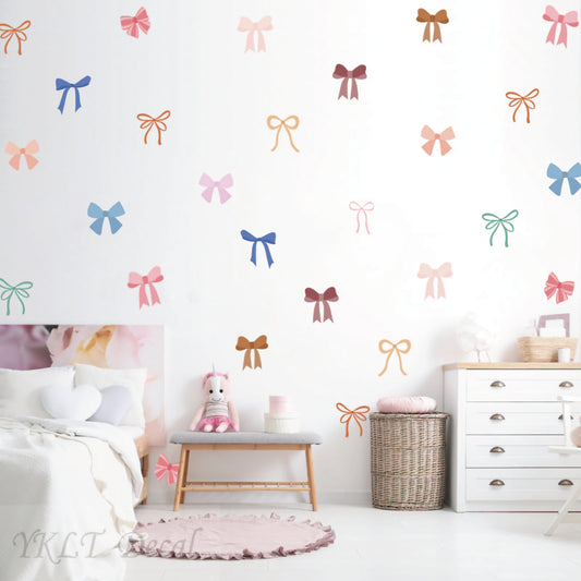 Watercolor bow wall decals set of 26 pastel bow stickers for nursery decoration
