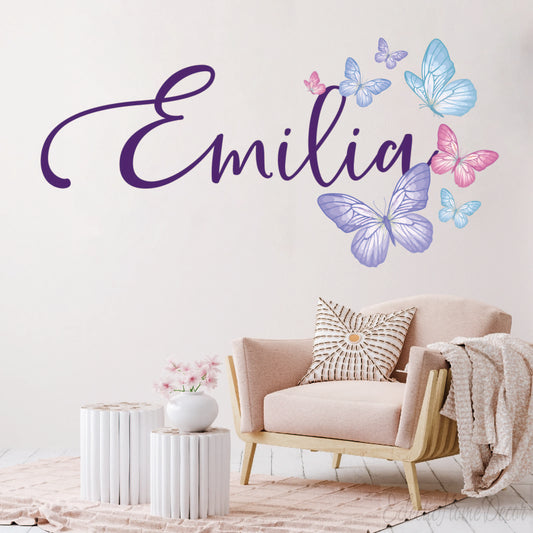 Personalized Butterfly Wall Decal - Custom Name Girl Room Decor, Dreamy Purple Floral Nursery Stickers for Bedroom & Playroom Wall Art