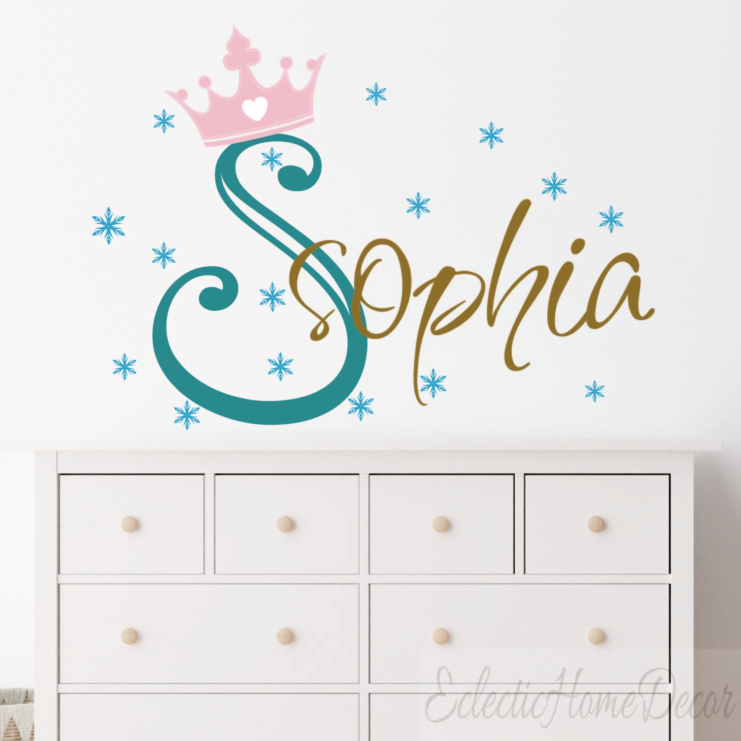Custom princess crown wall decal with personalized name for girls room nursery
