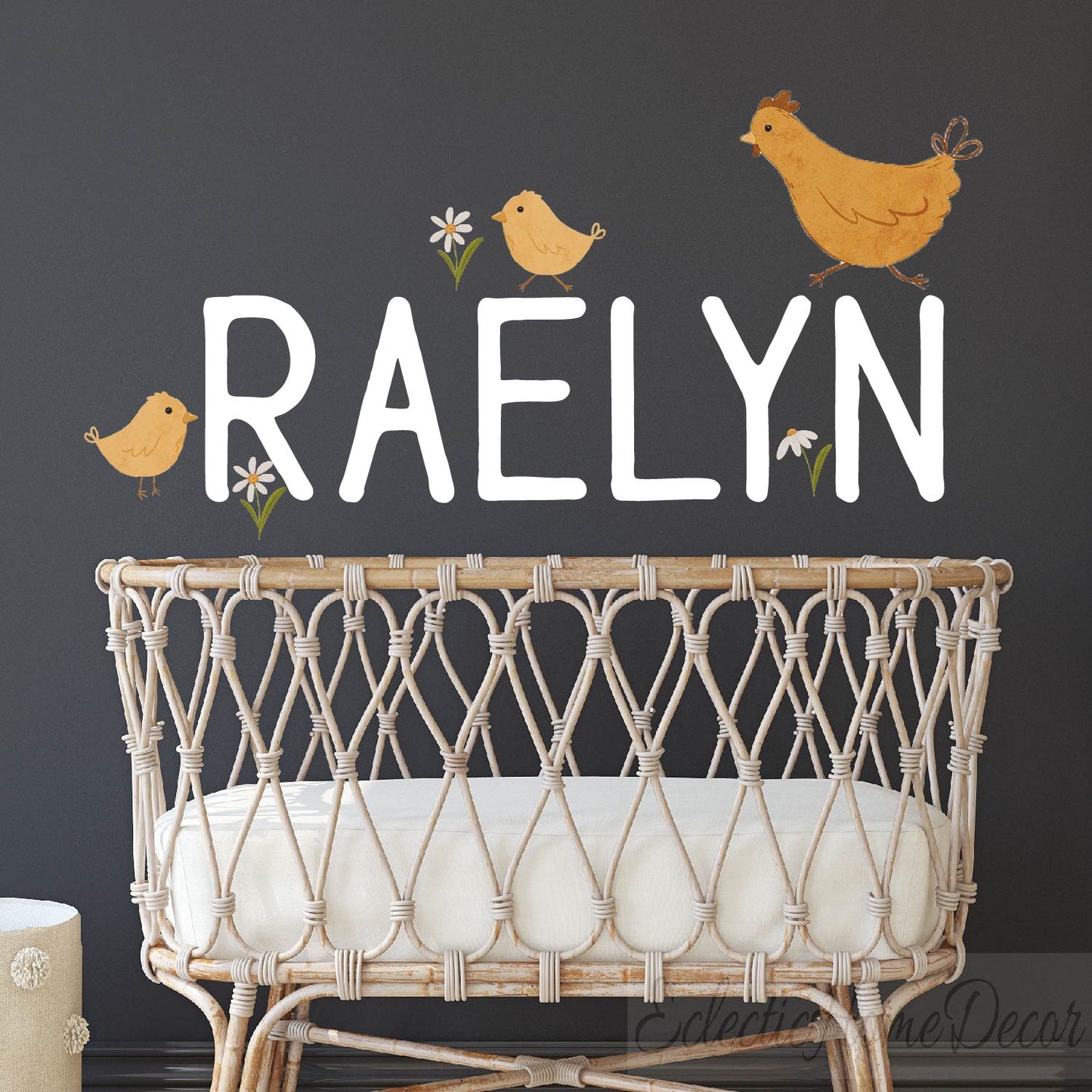 Custom farm chicken wall decals with personalized name for nursery bedroom
