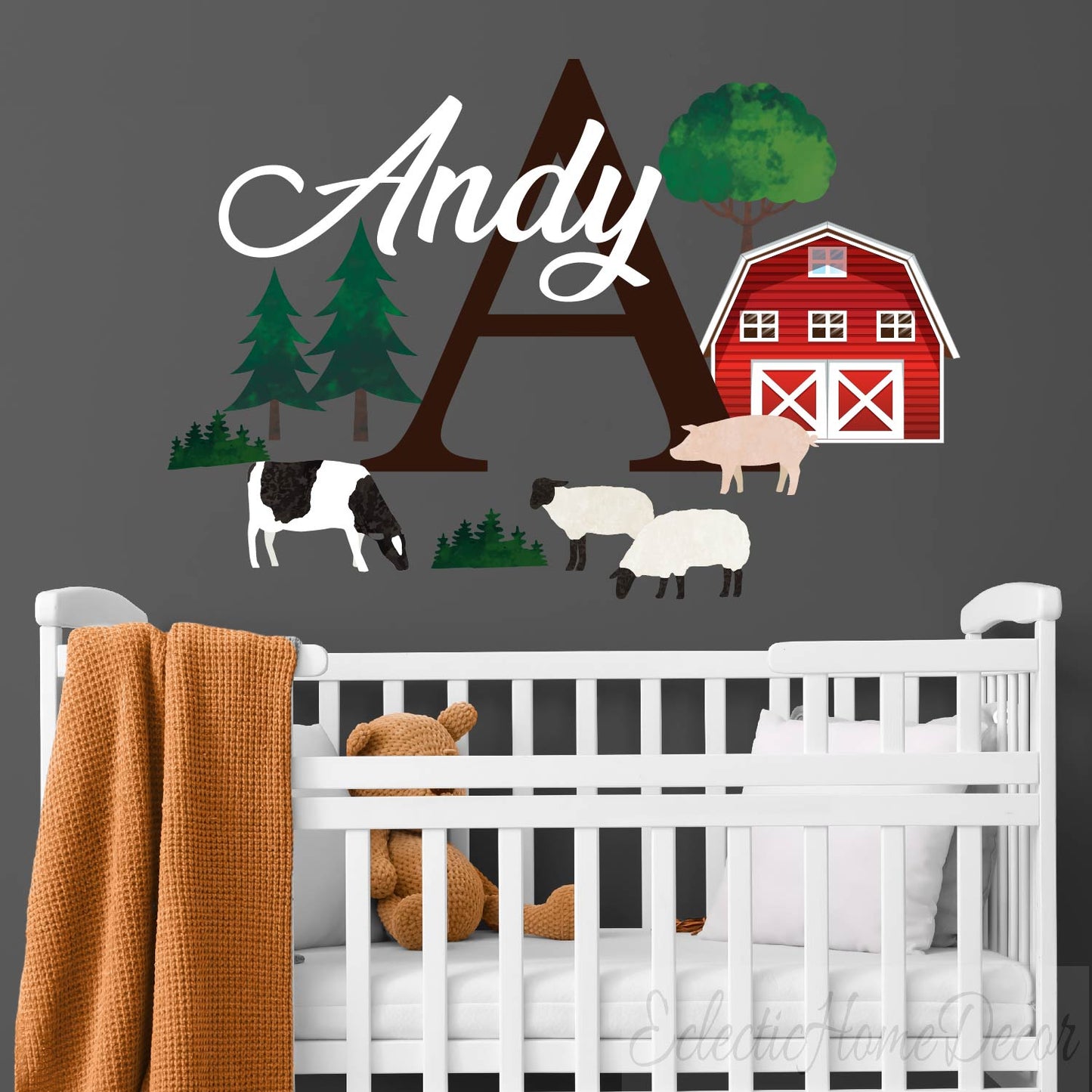 Personalized watercolor farm animal stickers for nursery kids room decor
