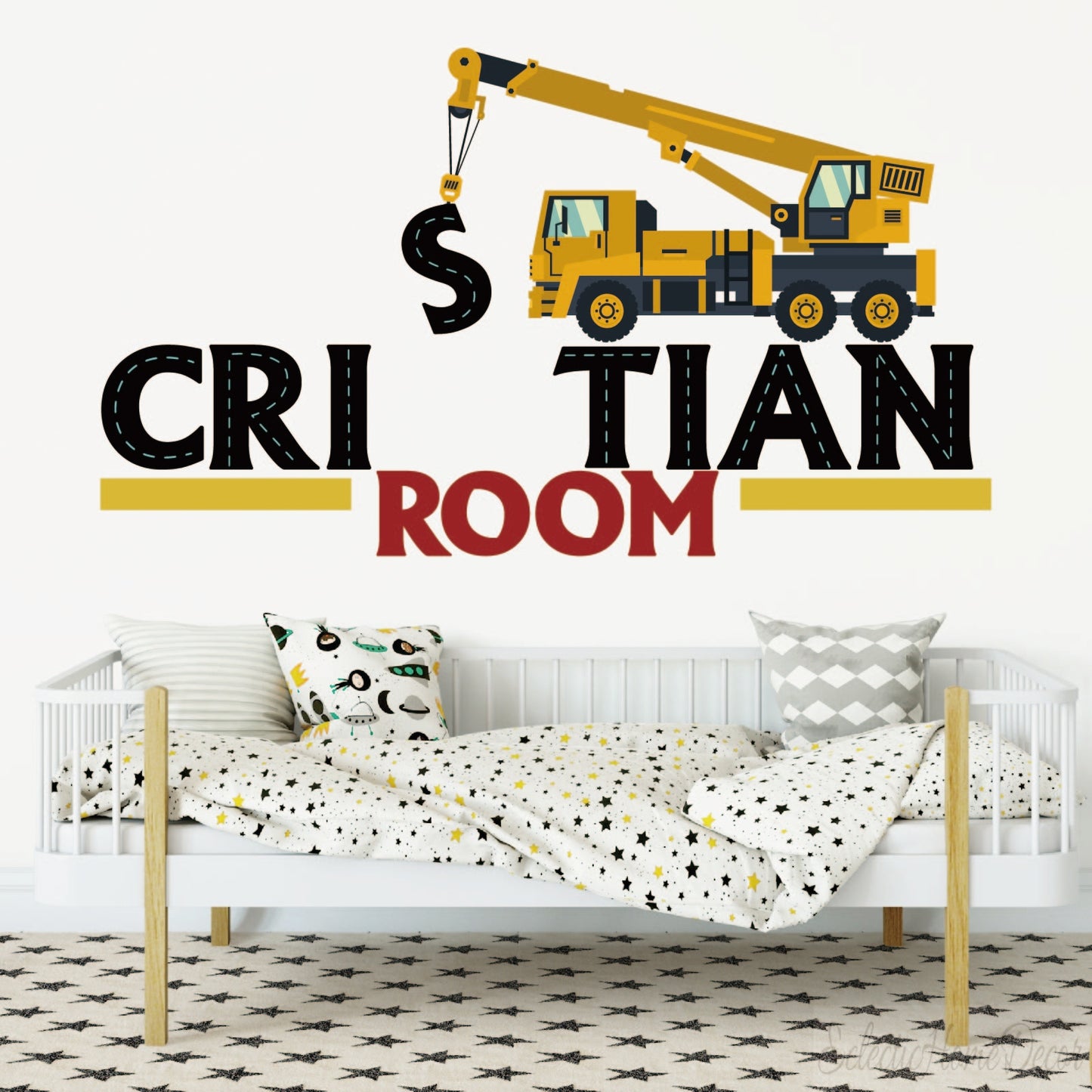 Custom Name Excavator Wall Sticker – Personalized Construction Truck Wall Decal for Kids’ Room, Boys’ Playroom Decor