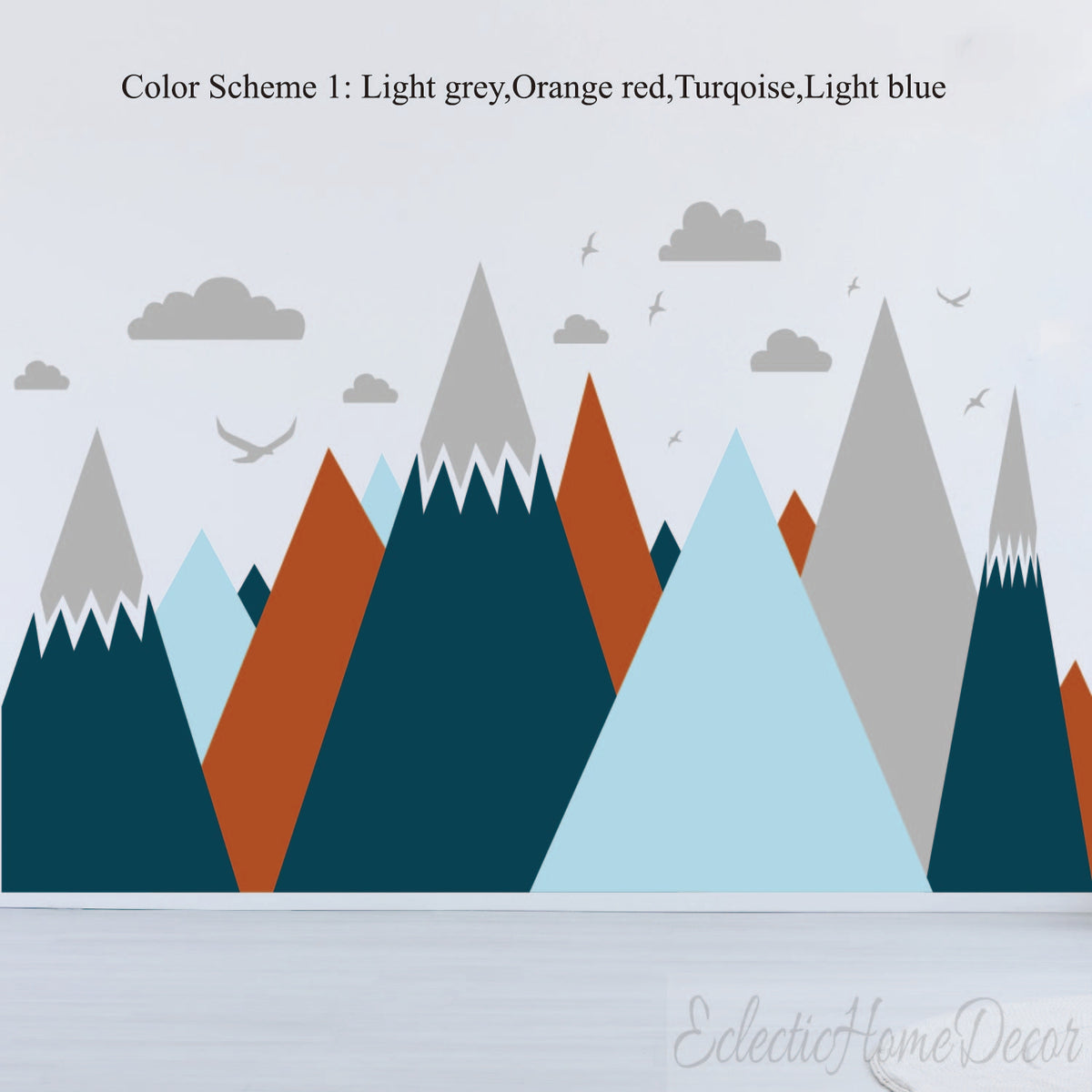 Mountains Wall Decal with Birds - Nursery & Kids Room Wall Sticker