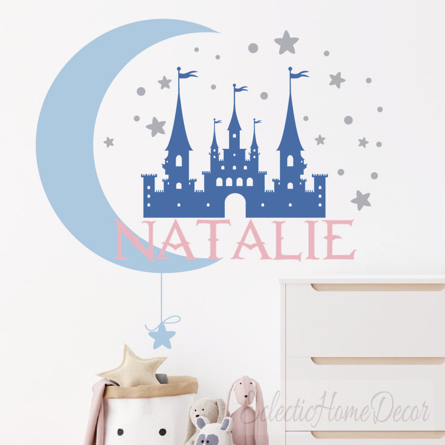 Personalized castle wall decal with custom name for girls nursery princess bedroom
