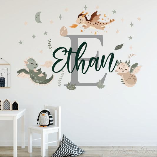Personalized Baby Dragon Vinyl Wall Decals**, designed to attract parents (especially moms) searching for whimsical, customizable nursery decor