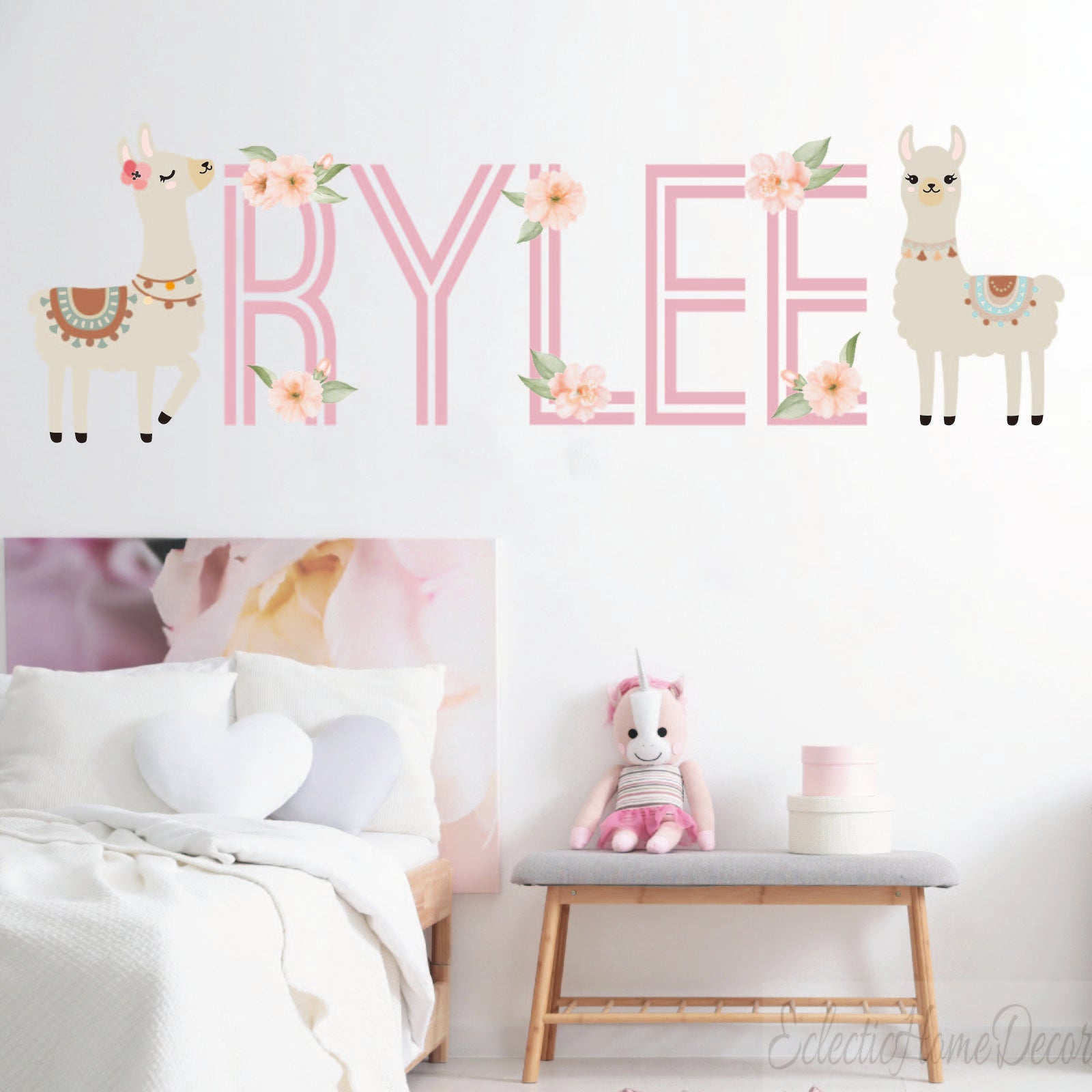 Personalized llama wall decals custom name for kids nursery bedroom

