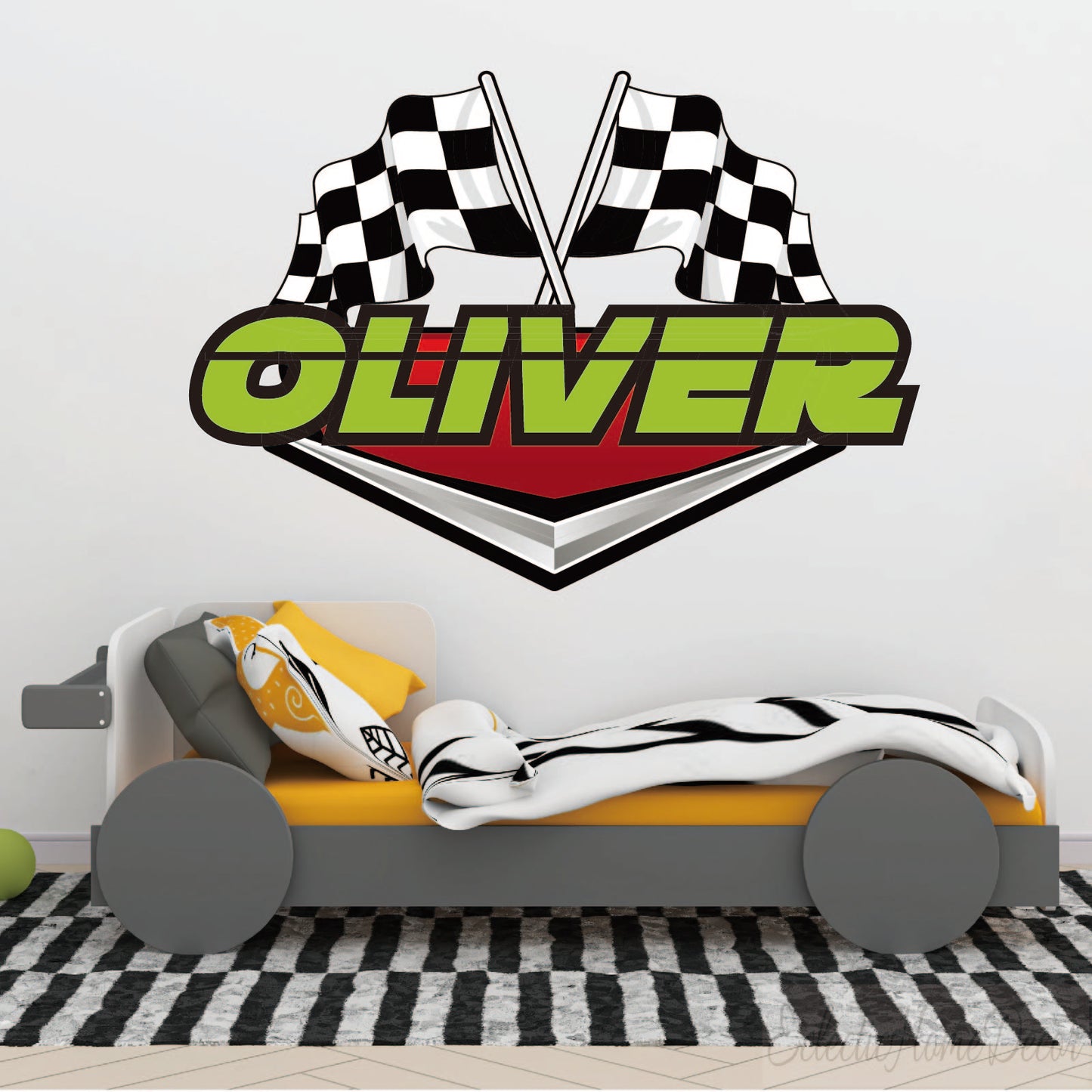 Personalized racing car wall decal with custom name - boys bedroom vinyl sticker
