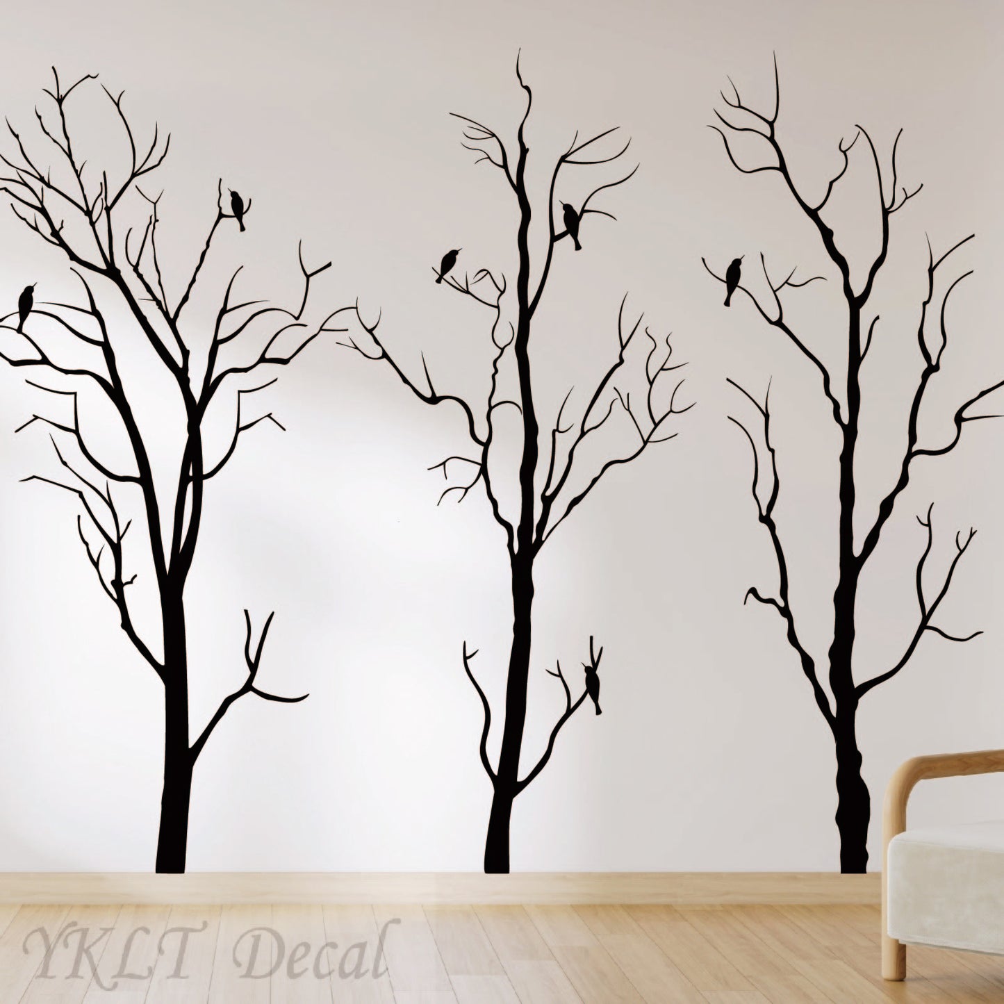 Large black tree wall decals with birds for living room and bedroom decoration
