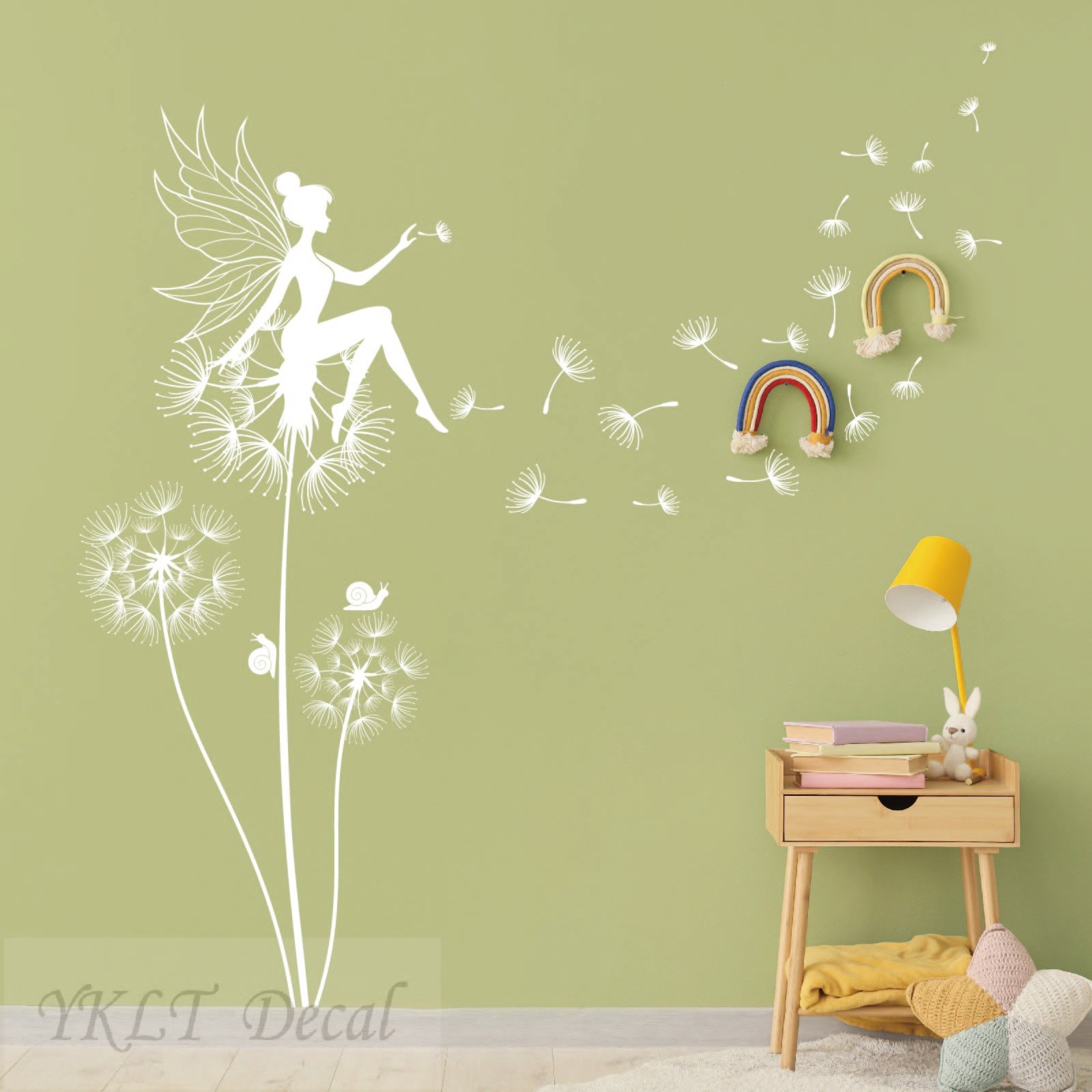Fairy dandelion wall decal with whimsical design for girls nursery
