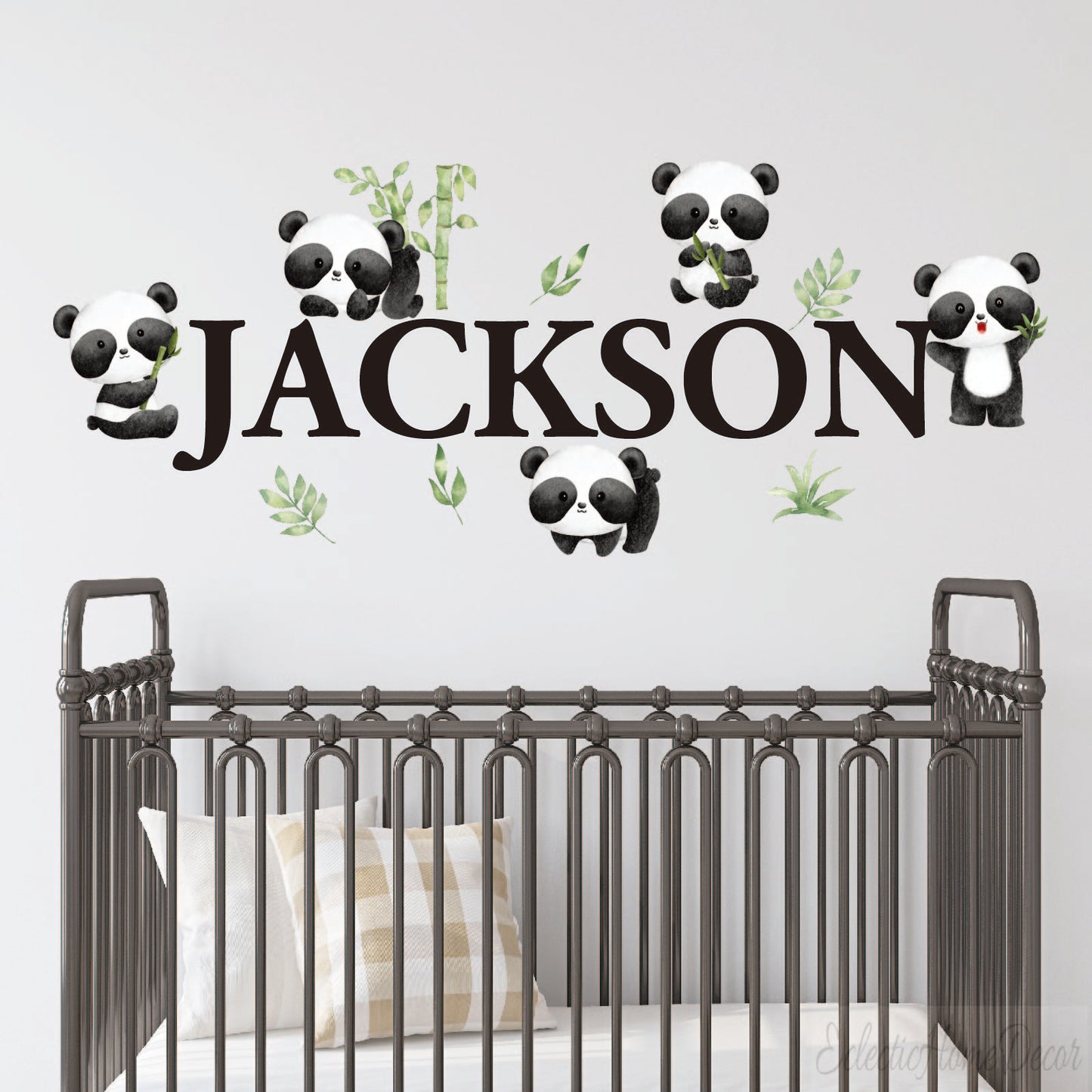 Custom name panda wall decal for nursery - personalized baby room decor