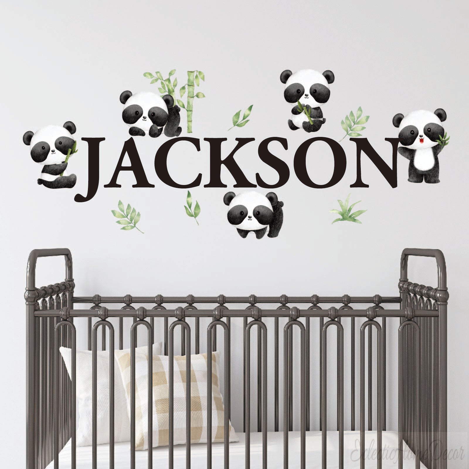 Custom name panda wall decal for nursery - personalized baby room decor
