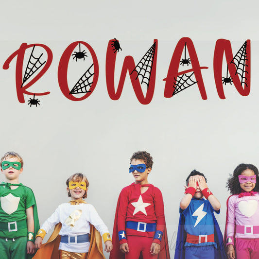 Personalized spider web wall decals custom name for boys bedroom
