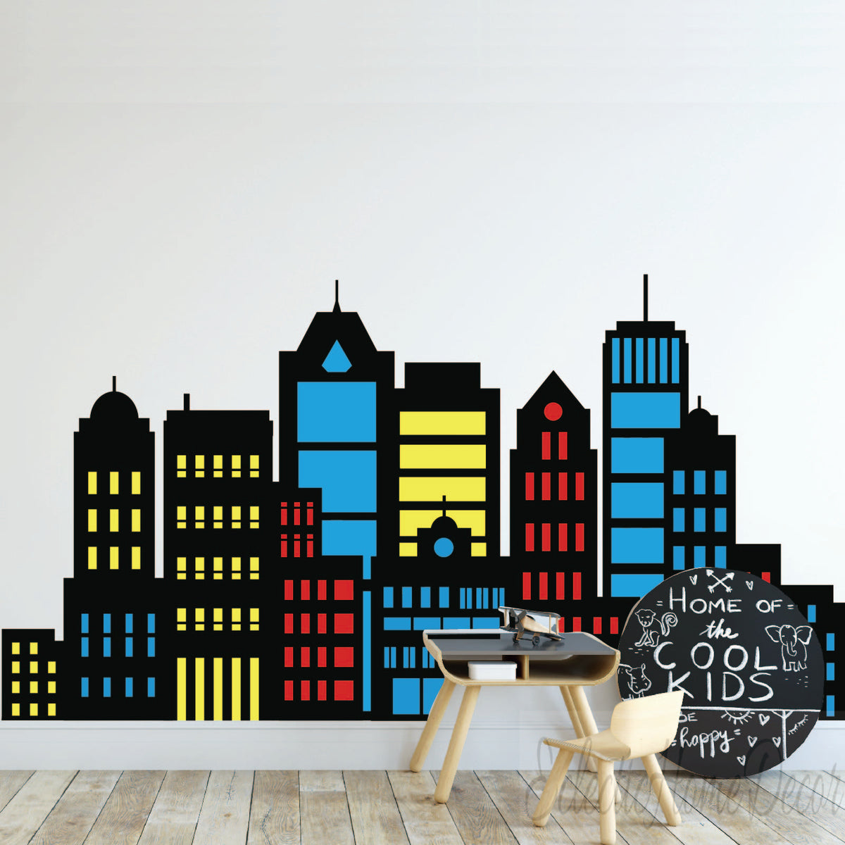 Superhero City Skyline Wall Decals for Kids Rooms