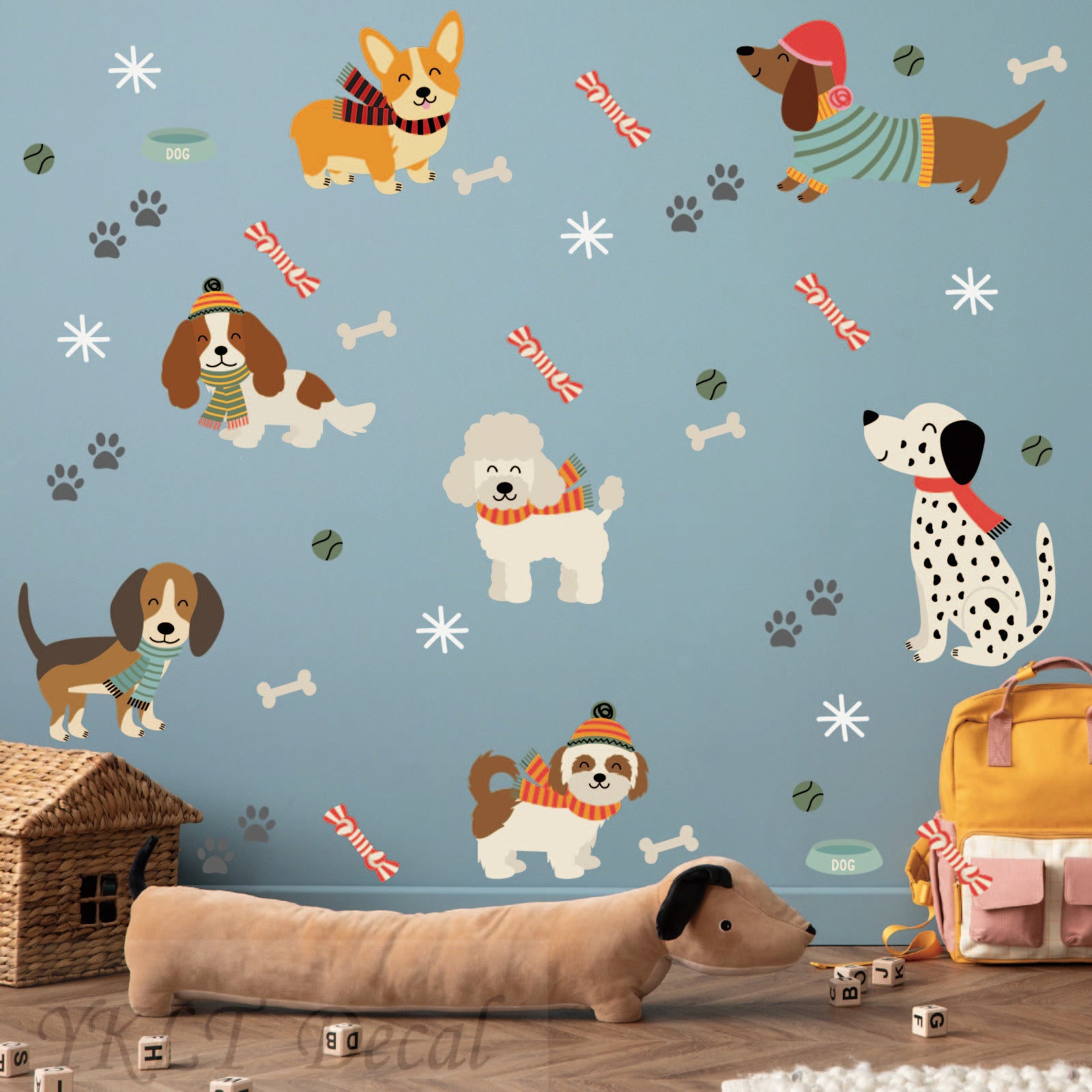 Personalized dog breed wall stickers watercolor design for baby bedroom
