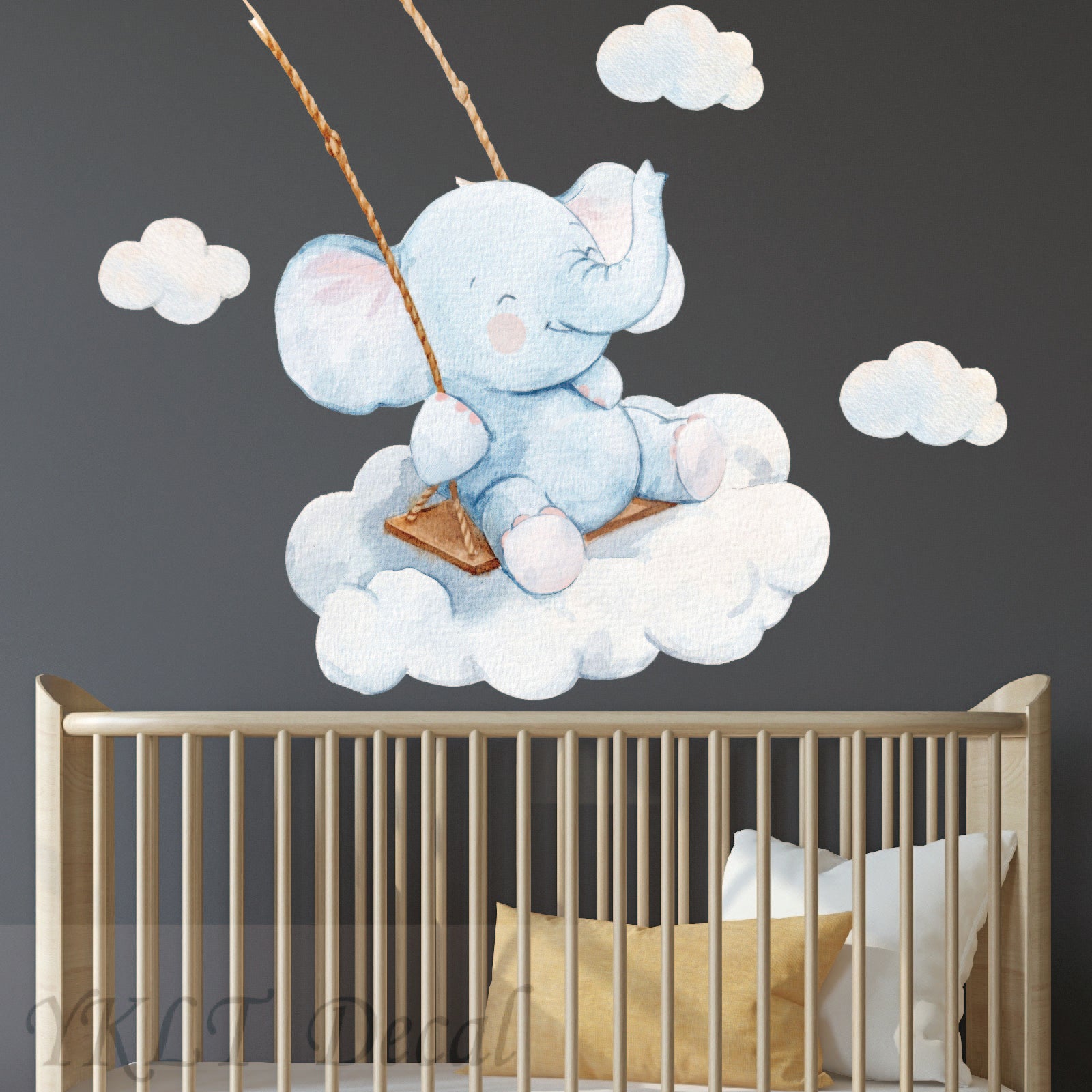 Elephant wall decals with swing design removable animal nursery stickers for kids
